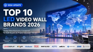 صورة بارزة تُقارن بين أبرز الشركات المصنعة لجدران الفيديو LED على مستوى العالم، موجهة للمشترين من قطاع الأعمال (B2B) ومتخصصي تكامل الأنظمة.