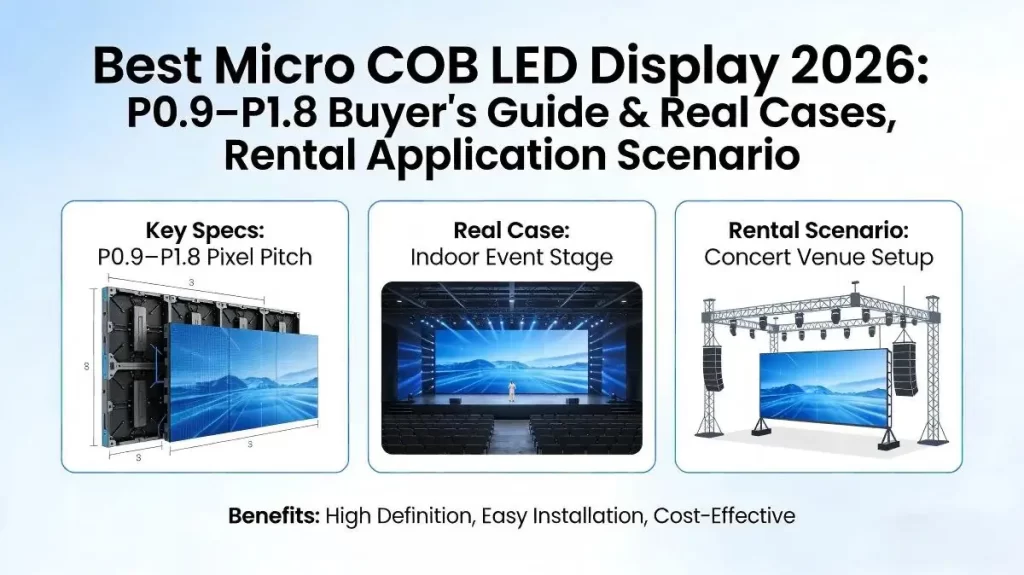 Best Micro COB LED display 2026 high brightness seamless screen P0.9 P1.2