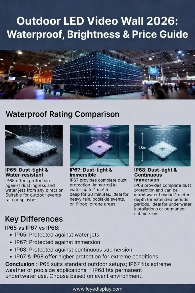 Waterproof outdoor LED display IP65 vs IP67 test 2026