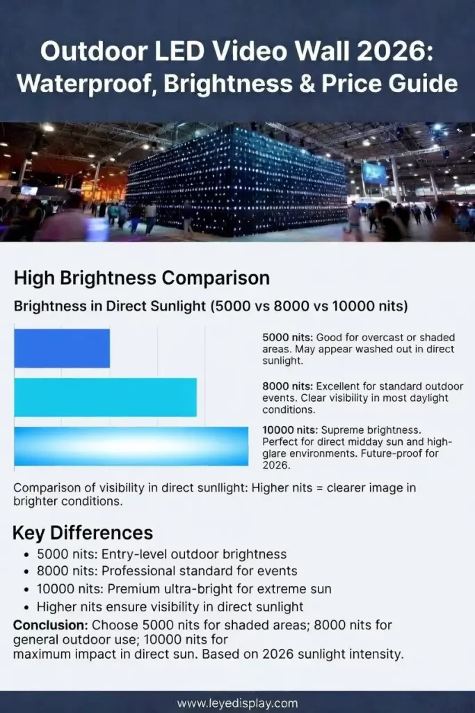 High brightness outdoor LED video wall nits comparison 2026