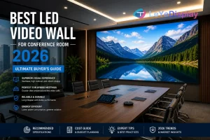 Best LED video wall for conference room 2026 cover image showing modern meeting room with large LED display