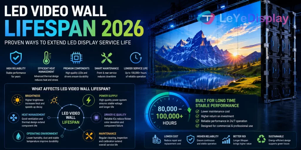 شاشة LED حائط فيديو LED جدارية احترافية 2026 ذات عمر افتراضي طويل الأجل وتصميم إدارة حرارية