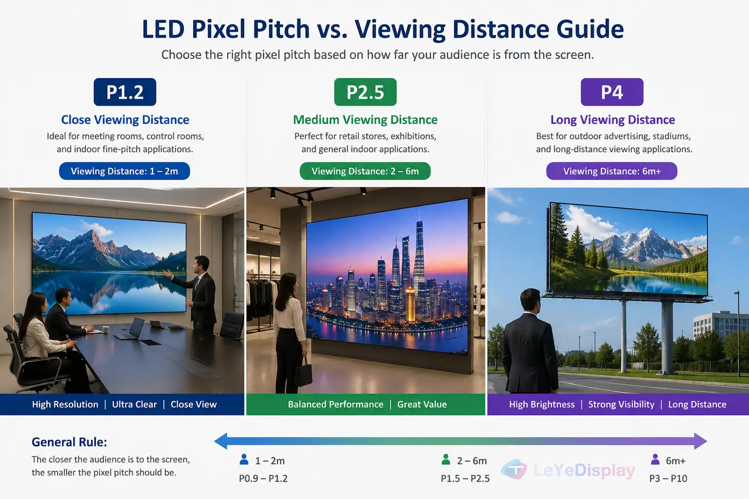 LED pixel pitch comparison based on viewing distance and application
