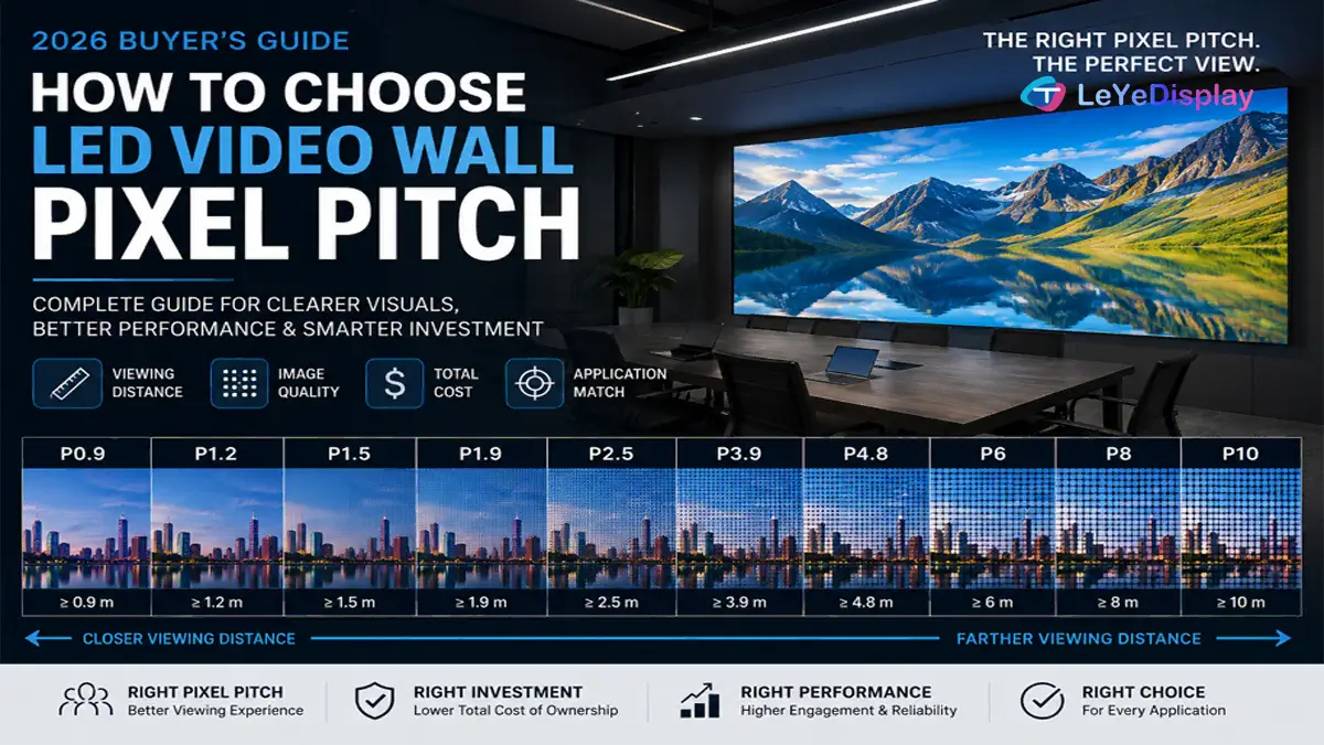 LED Video Wall Pixel Pitch Guide 2026 showing how to choose the right pixel pitch for different applications