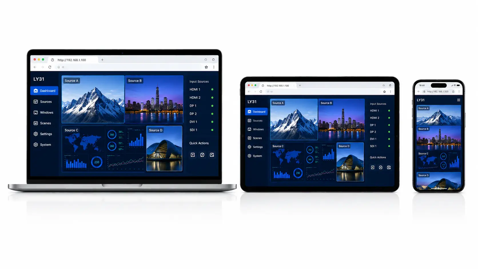 LY31 Web-based control on PC, tablet and smartphone