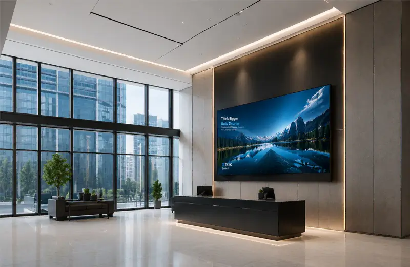 TQC Series LED display integrated into a modern corporate commercial interior