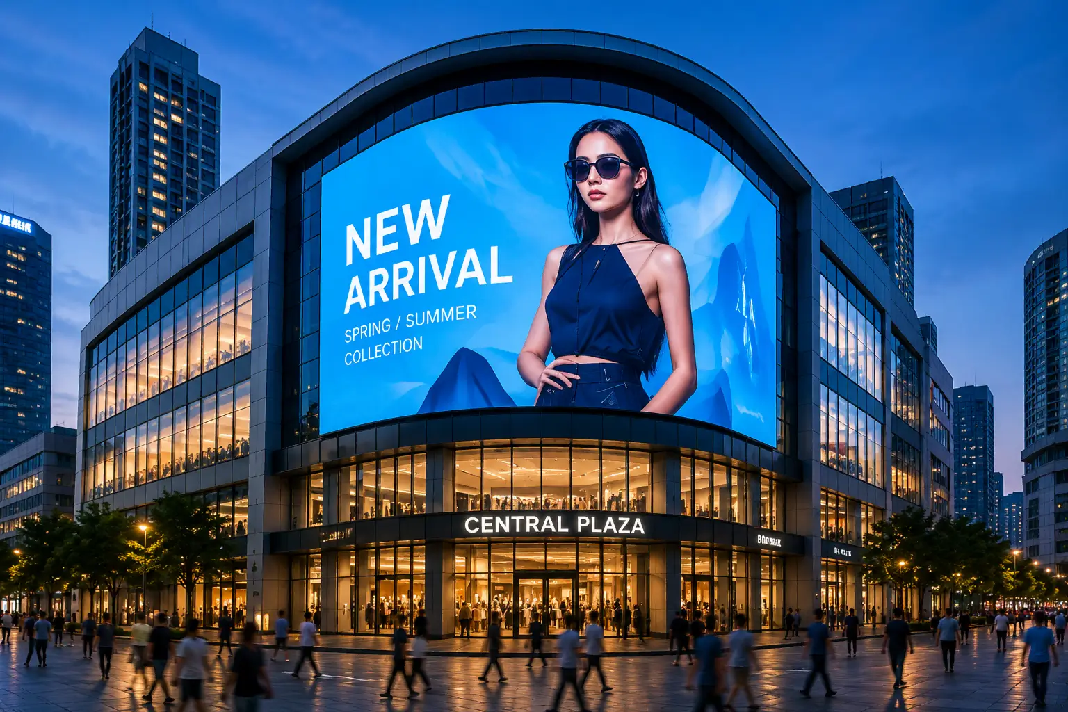 TQM outdoor LED display installed on a commercial building facade
