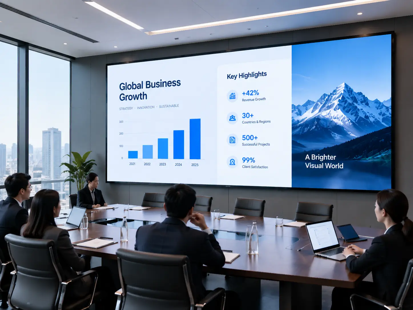 Fine pitch COB LED display in a corporate meeting room