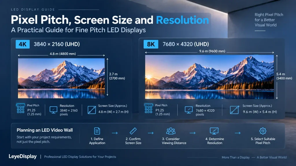 Fine pitch LED display pixel pitch screen size and resolution guide