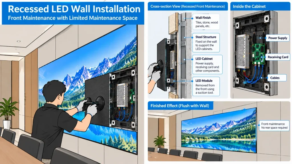 Recessed LED wall installation and maintenance planning