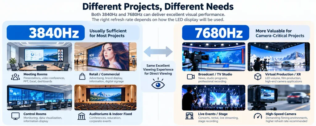 3840Hz vs 7680Hz LED display applications for different projects